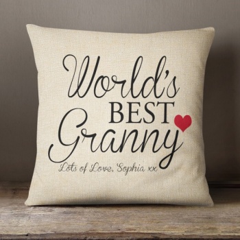 Personalised Cream Chenille Cushion - World's Best Granny